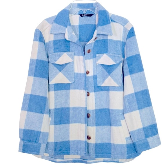 NEW Members Mark Size L (10-12) Blue/White Plaid Shacket Shirt-Jacket Pockets - Picture 4 of 9
